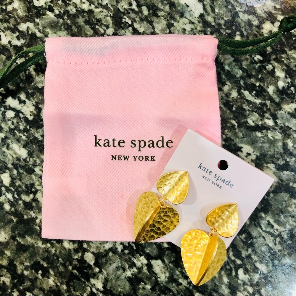 NWT Kate Spade Gold Metal Petal Drop Earrings w/ Drawstring Bag